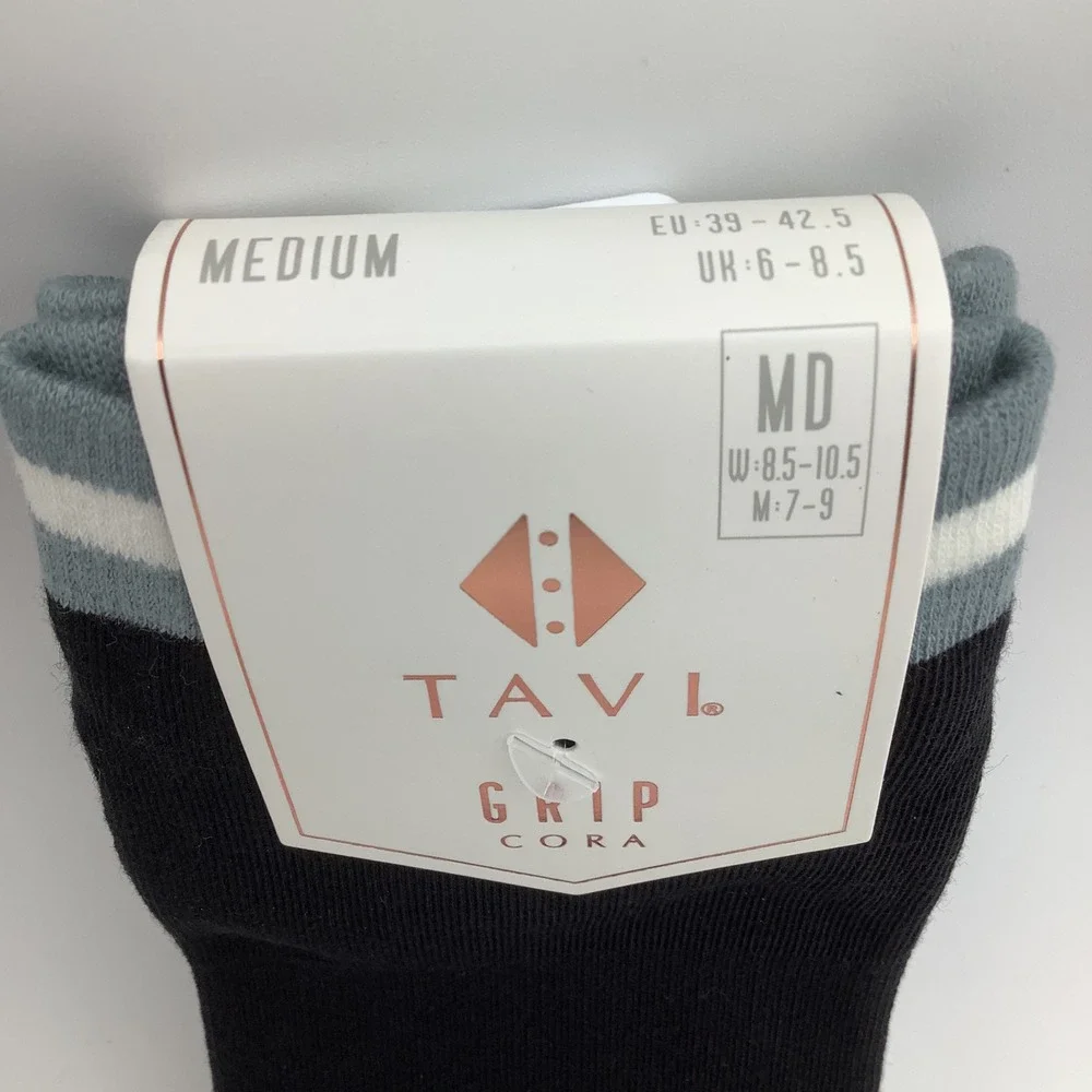 Tavi Grip Cora‎ Socks Ebony Mirage Stripe Black Pilates Yoga Size Medium NWT